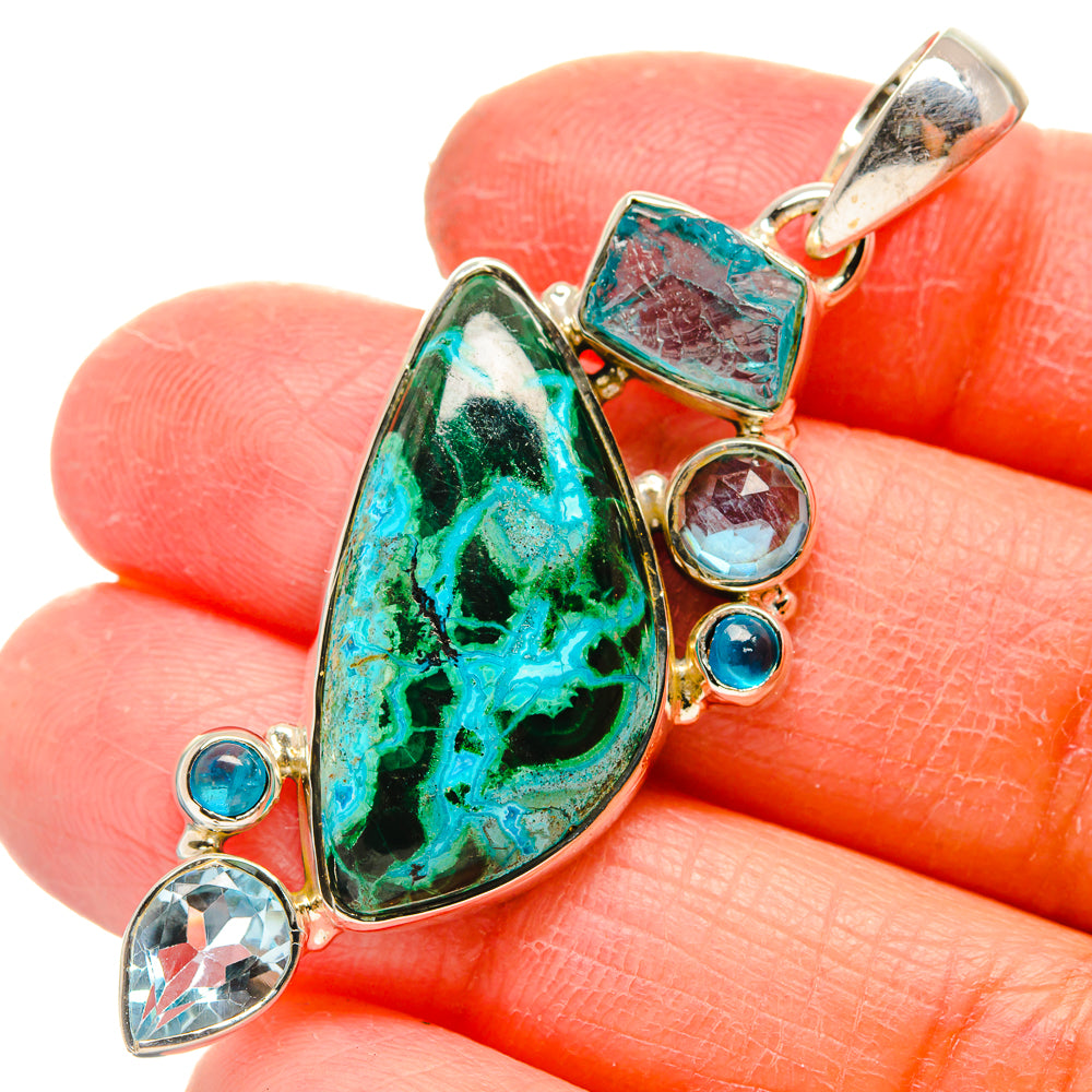 Malachite In Chrysocolla Pendants handcrafted by Ana Silver Co - PD17222