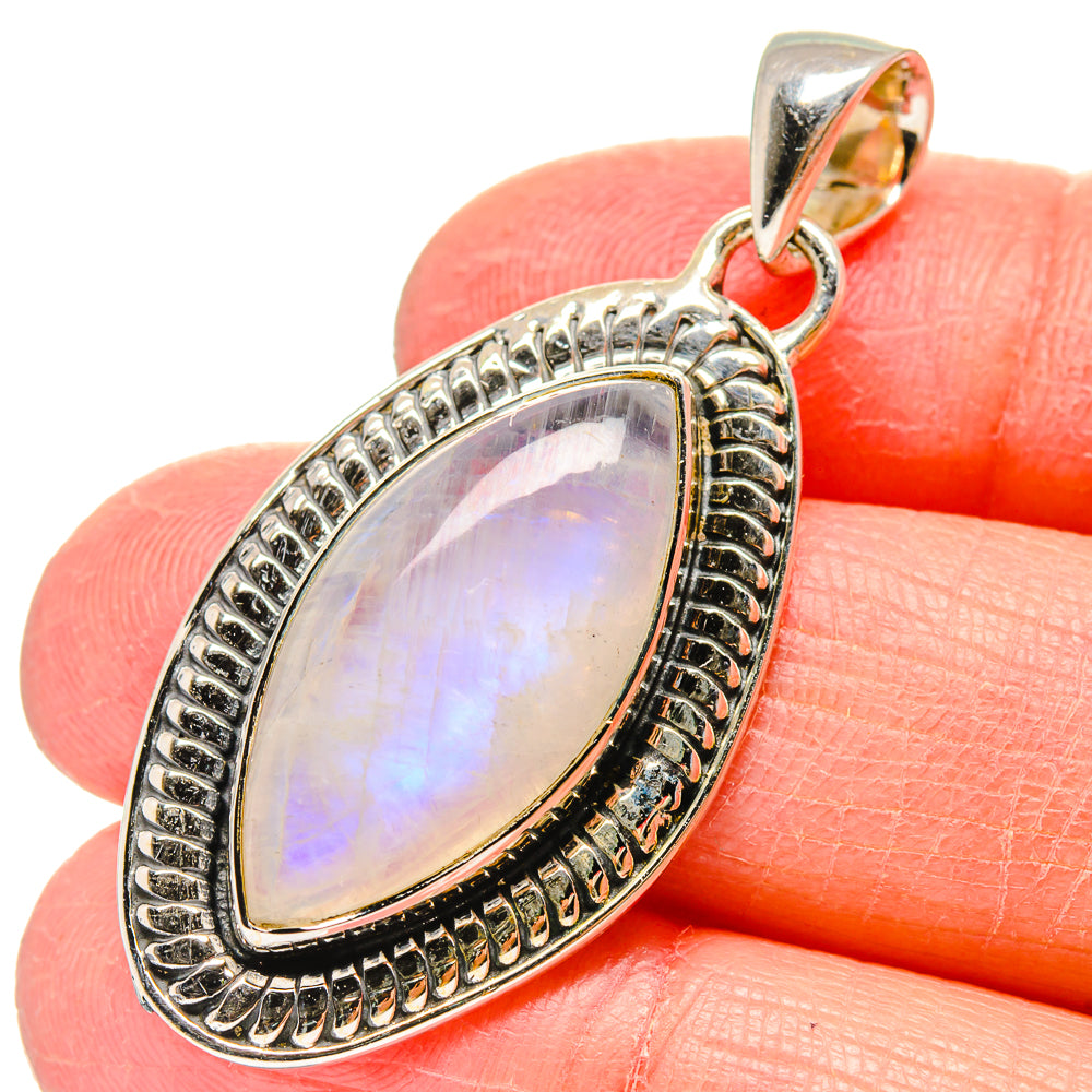 Sterling silver teardrop moonstone pendant, iridescent opalescent stone, loop bail
