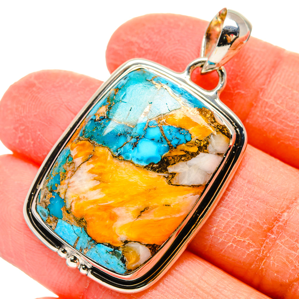Blue Orange Copper Composite Turquoise Pendants handcrafted by Ana Silver Co - PD17303