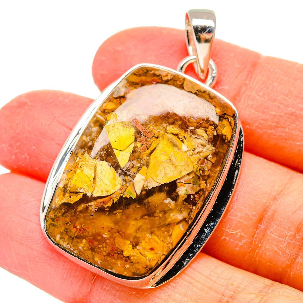 Mookaite pendant in 925 sterling silver with teardrop amber stone, metal bail