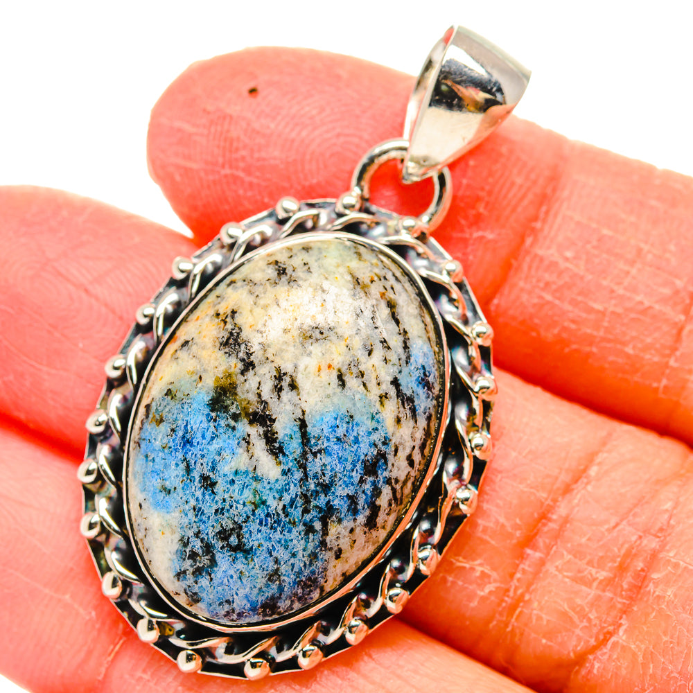 925 silver K2 Blue Azurite oval pendant with ornate bezel and bail