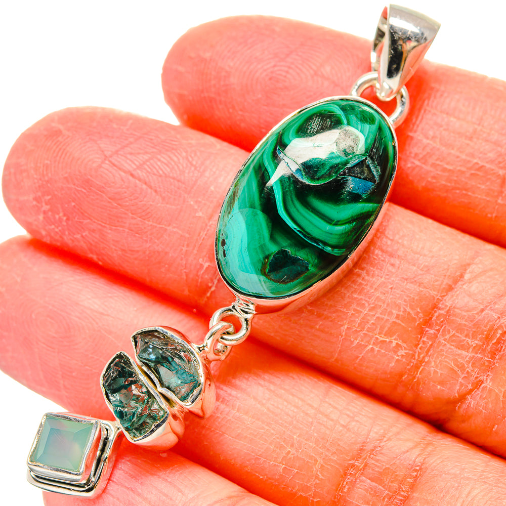 Malachite In Chrysocolla Pendants handcrafted by Ana Silver Co - PD17357