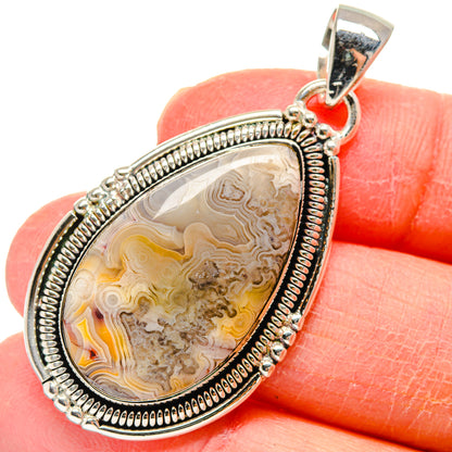 Sterling silver lace agate teardrop pendant with bail, swirl pattern cabochon