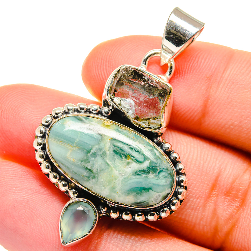 Ocean Jasper pendant in sterling silver with oval aqua-green stone and bail