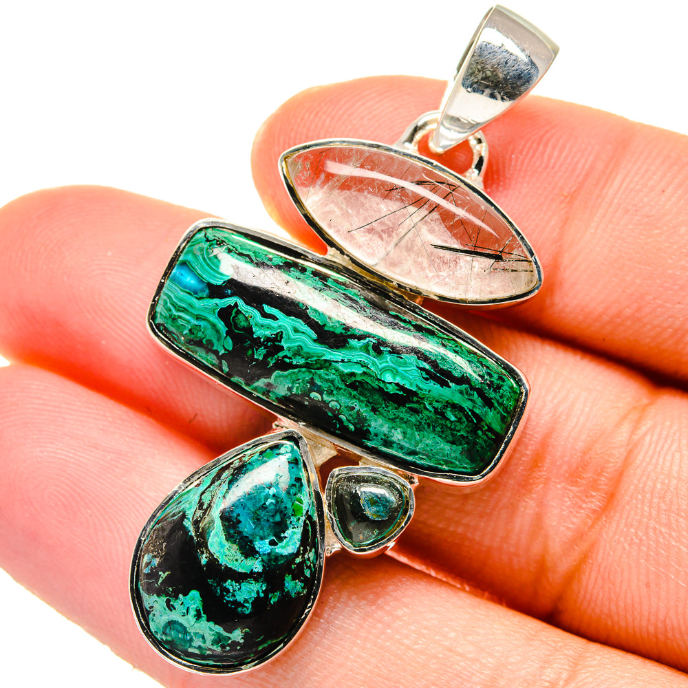 Malachite In Chrysocolla Pendants handcrafted by Ana Silver Co - PD17440