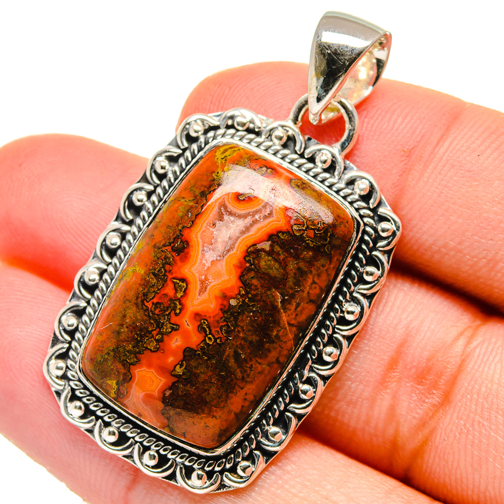 Sterling silver pendant with rectangular mahogany obsidian cabochon, orange and dark brown