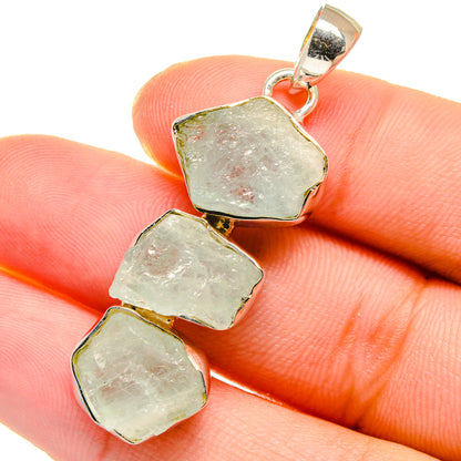 925 sterling silver rough aquamarine pendant with three irregular stones and bail