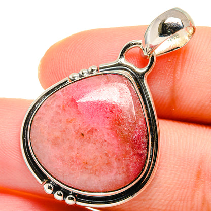 Pink agate teardrop pendant detail, 925 sterling silver frame and bail