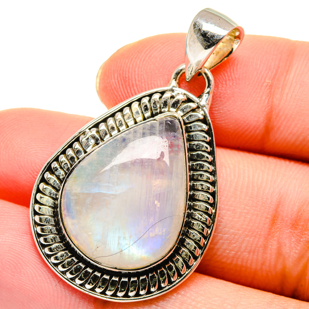 925 sterling silver teardrop moonstone pendant with bezel and scalloped border