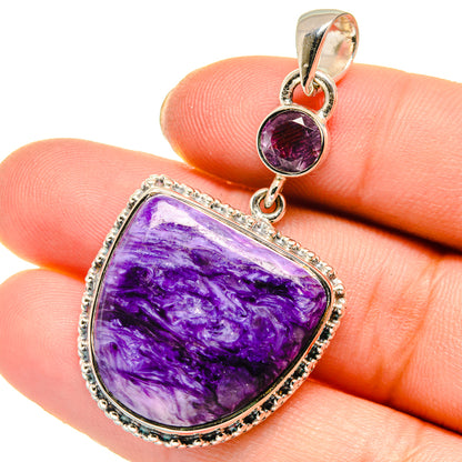 Sterling silver purple teardrop gemstone pendant with loop bail and small round stone
