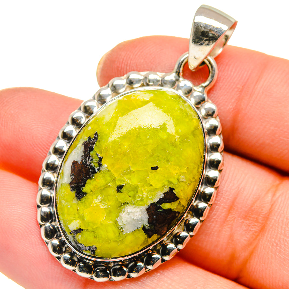 Green opal teardrop pendant with oval bezel and beaded 925 sterling silver frame