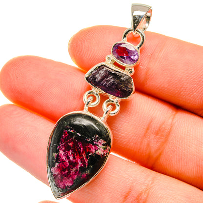 Amethyst and eudialyte heart drop pendant with 925 silver links