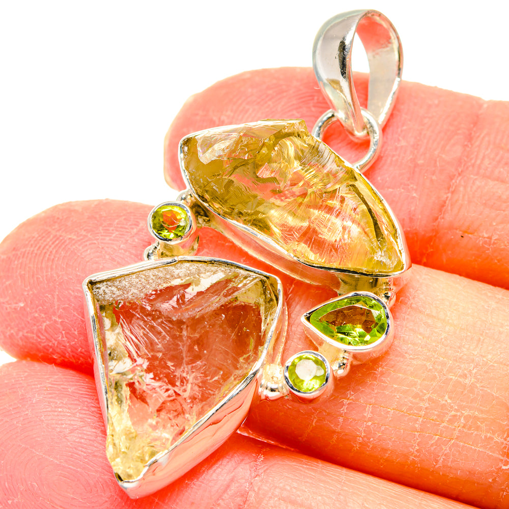Citrine and peridot rough gemstone pendant with polished 925 sterling silver bail