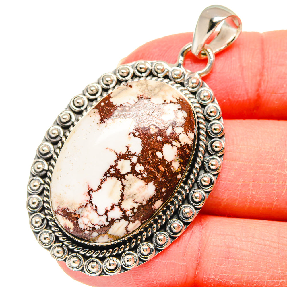 Wild Horse Jasper pendant oval cabochon with red-brown web pattern, silver setting