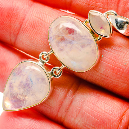 Opalescent moonstone pendant in 925 sterling silver with two teardrop stones
