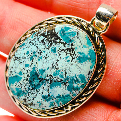 925 sterling silver round turquoise pendant, ornate rope bezel with turquoise cabochon