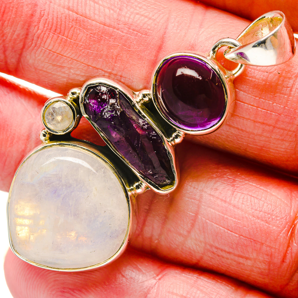 Rainbow Moonstone, Amethyst Pendants handcrafted by Ana Silver Co - PD18279