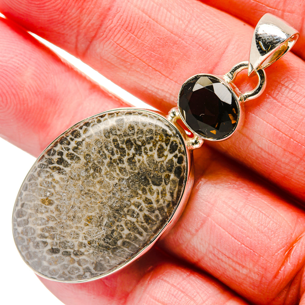 Stingray Coral, Smoky Quartz Pendants handcrafted by Ana Silver Co - PD18281