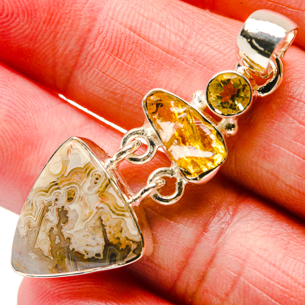 Laguna Lace Agate, Citrine Pendants handcrafted by Ana Silver Co - PD18282