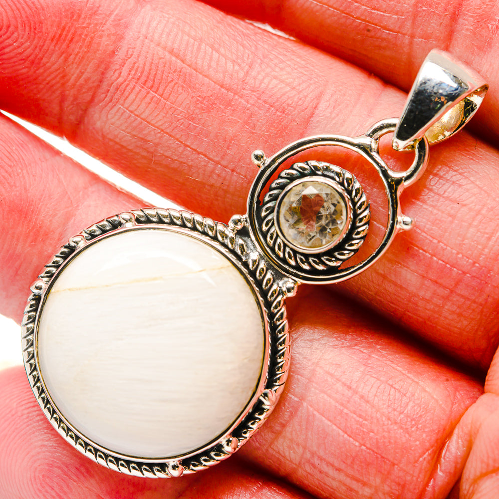 White Scolecite, White Quartz Pendants handcrafted by Ana Silver Co - PD18284