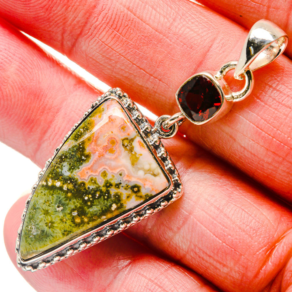 Ocean Jasper, Garnet Pendants handcrafted by Ana Silver Co - PD18286