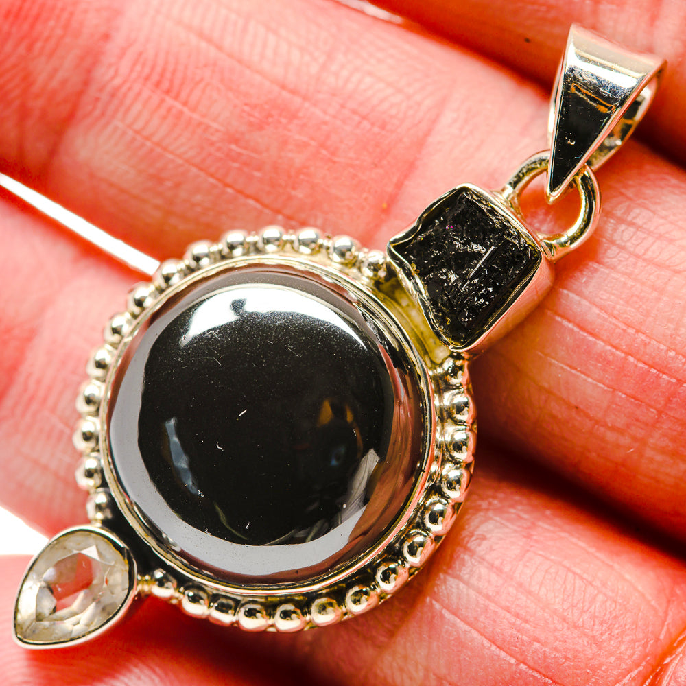 Hematite, Black Tourmaline, White Quartz Pendants handcrafted by Ana Silver Co - PD18314