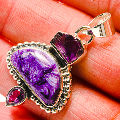 Charoite, Amethyst Pendants handcrafted by Ana Silver Co - PD18318