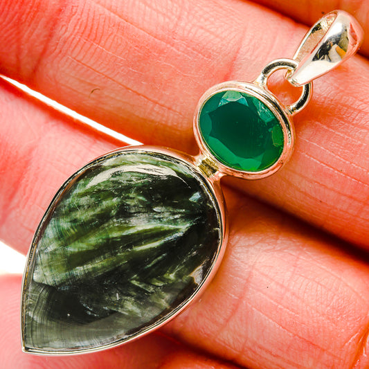 Seraphinite, Green Onyx Pendants handcrafted by Ana Silver Co - PD18326