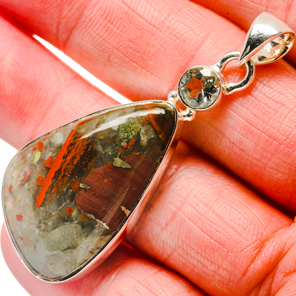 Bloodstone, Blue Topaz Pendants handcrafted by Ana Silver Co - PD18327