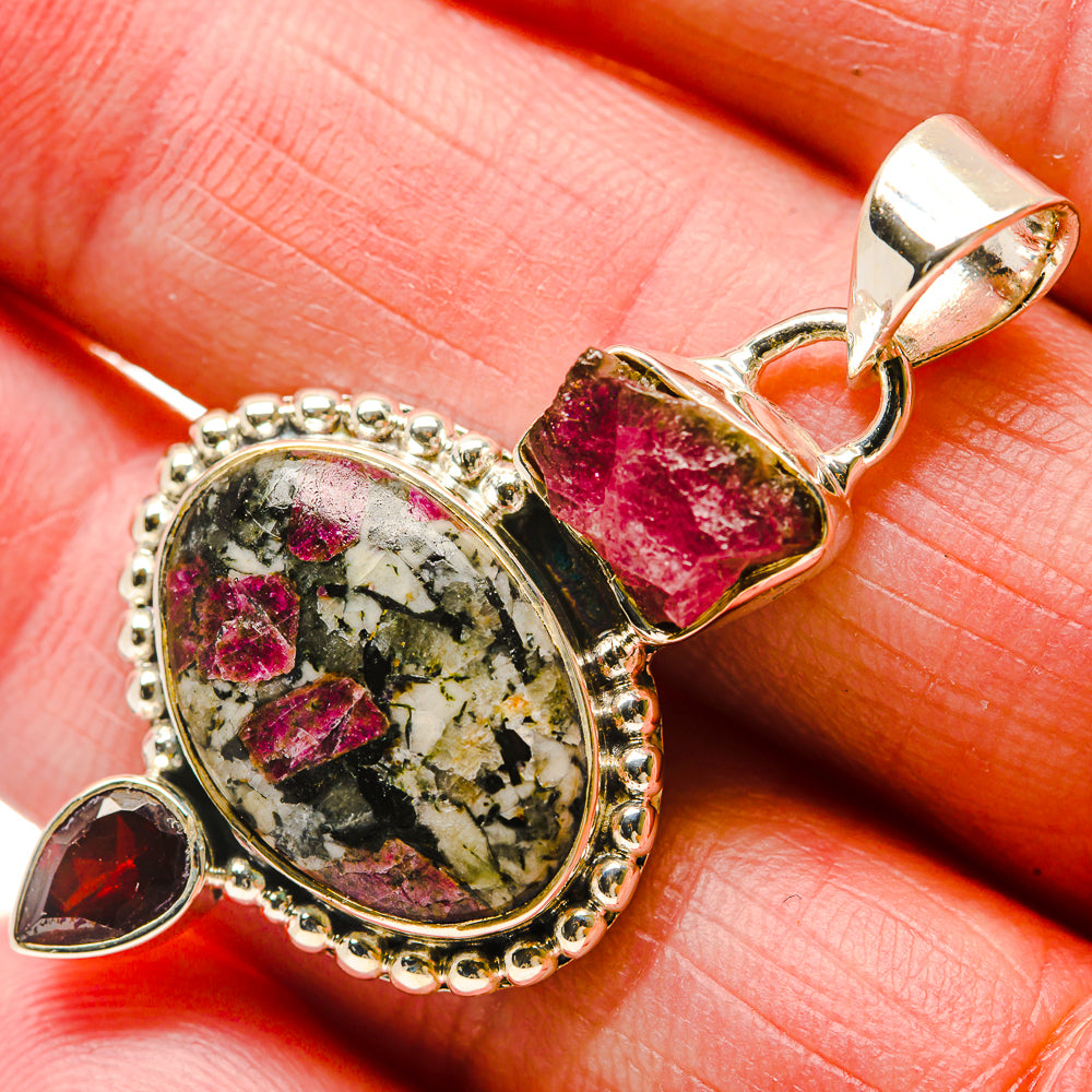 Russian Eudialyte, Garnet, Pink Tourmaline Pendants handcrafted by Ana Silver Co - PD18350