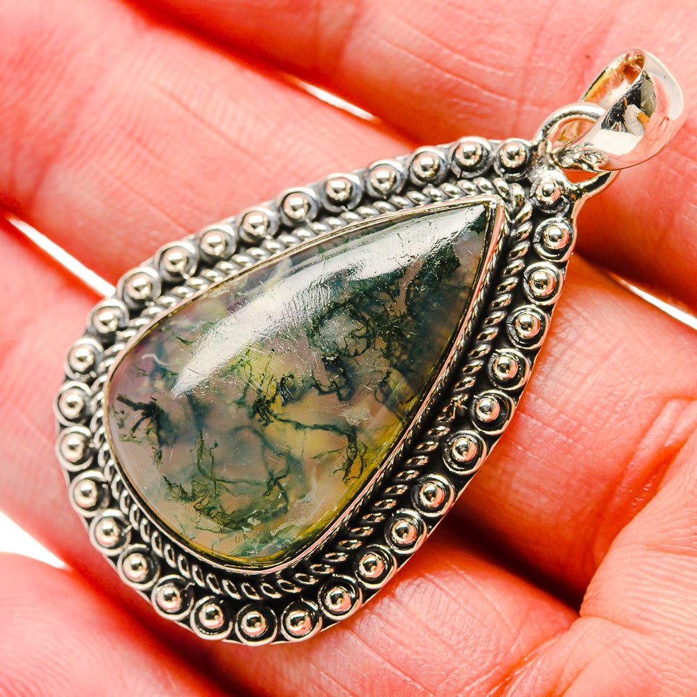 Green Moss Agate Pendants handcrafted by Ana Silver Co - PD18355