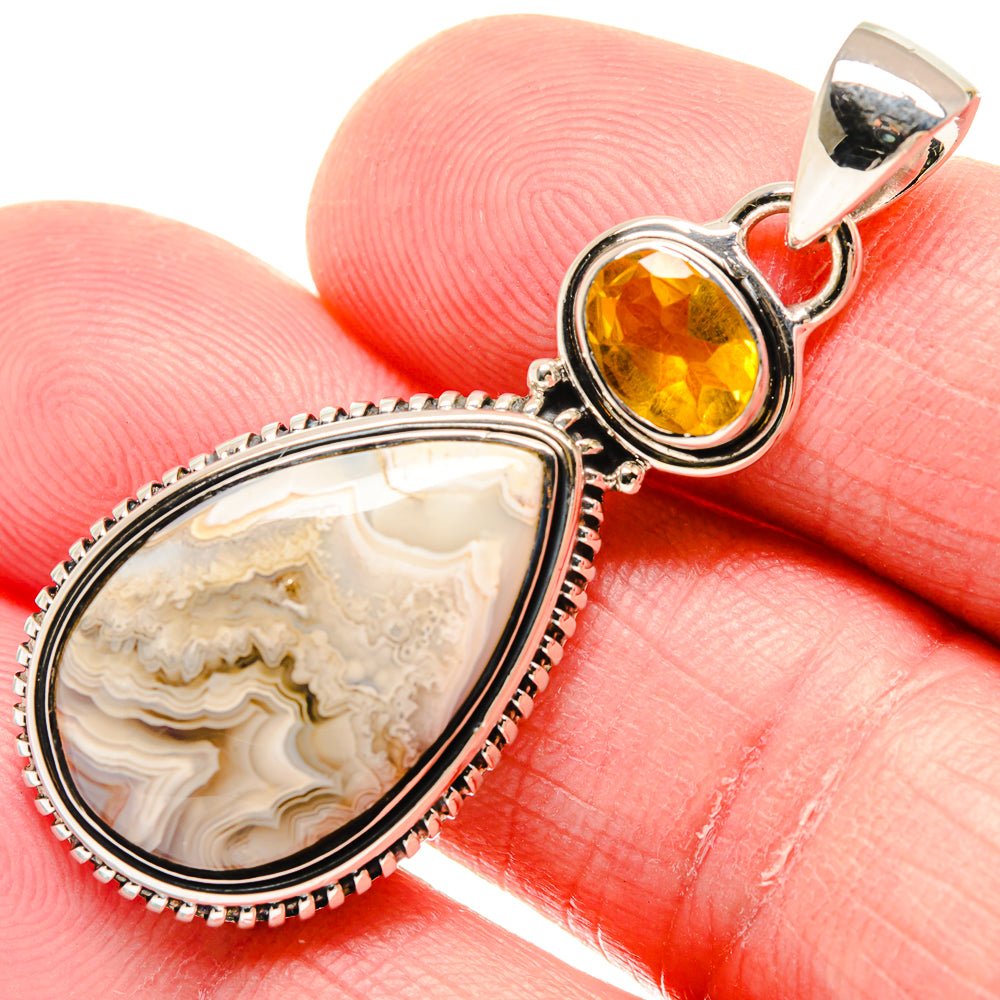 Teardrop agate and yellow citrine sterling silver pendant with bail and loop