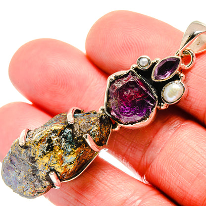 Sterling silver pendant close-up with purple druzy amethyst and white cultured pearl