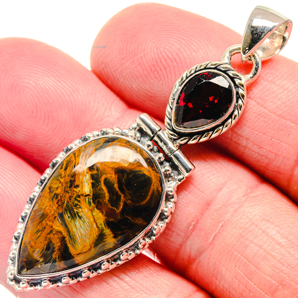 Golden Pietersite, Garnet Pendants handcrafted by Ana Silver Co - PD18621
