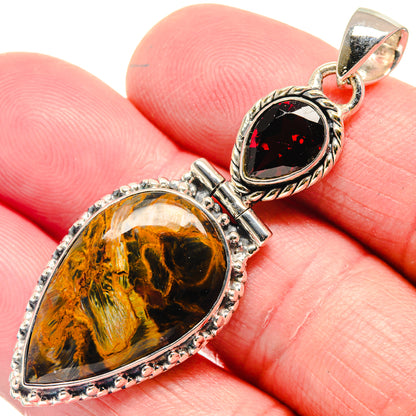 Golden Pietersite, Garnet Pendants handcrafted by Ana Silver Co - PD18621
