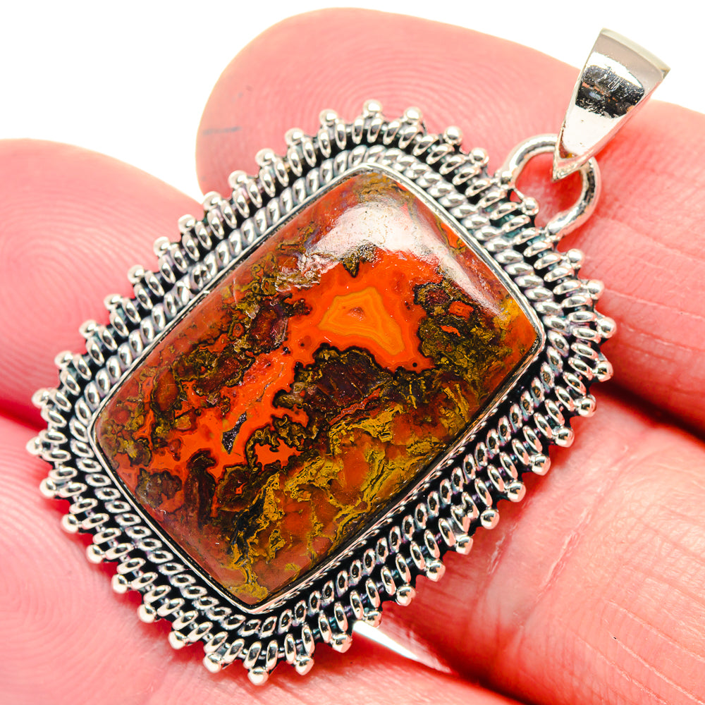 925 sterling silver Morocco agate pendant with orange-red stone in ornate frame