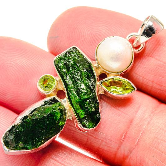 Chrome Diopside, Peridot, Cultured Pearl Pendants handcrafted by Ana Silver Co - PD18633
