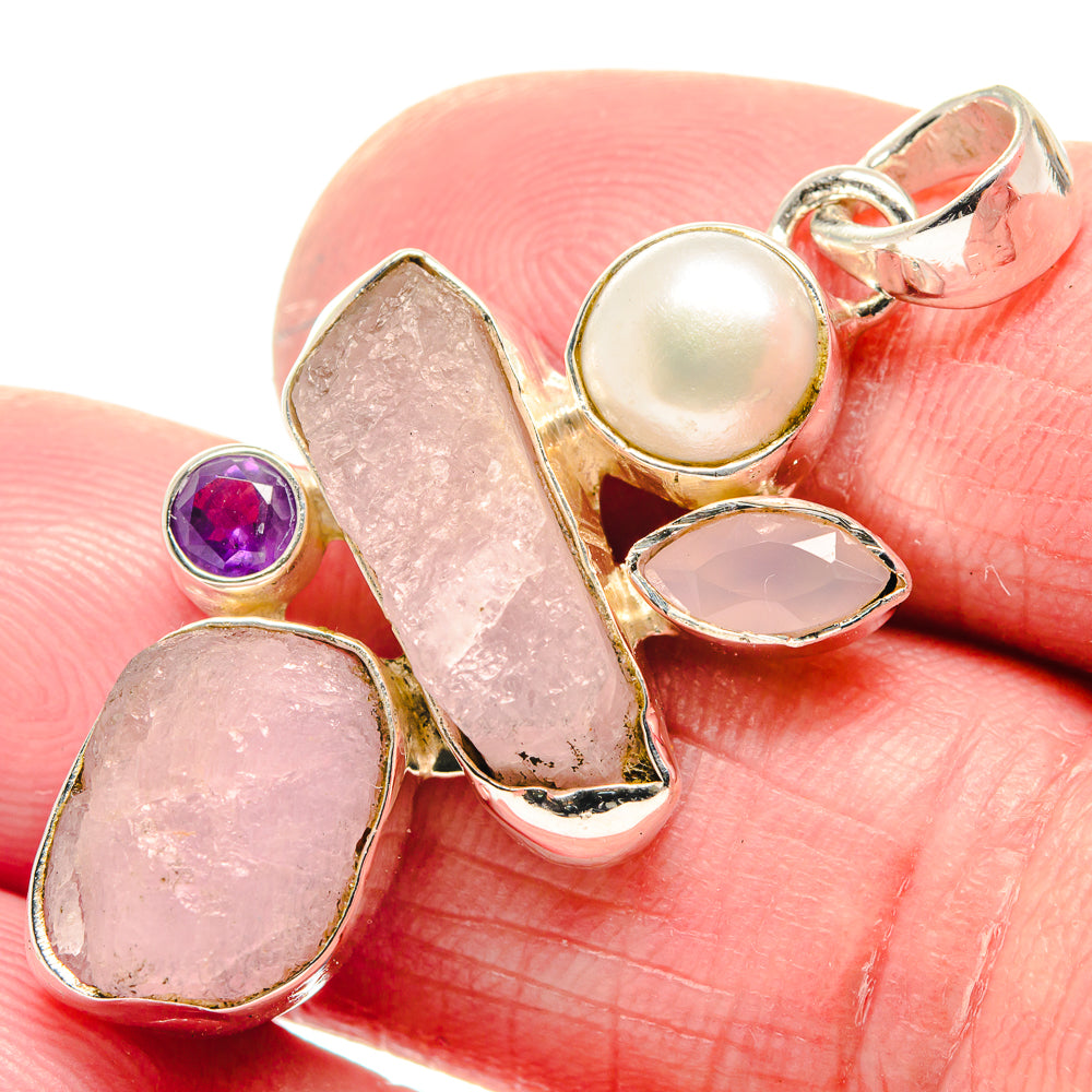Rose Quartz, Amethyst, Cultured Pearl Pendants handcrafted by Ana Silver Co - PD18644