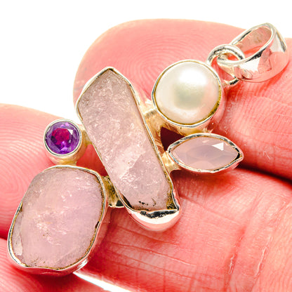 Rose Quartz, Amethyst, Cultured Pearl Pendants handcrafted by Ana Silver Co - PD18644