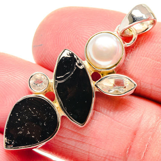 Shungite, White Quartz, Cultured Pearl Pendants handcrafted by Ana Silver Co - PD18651