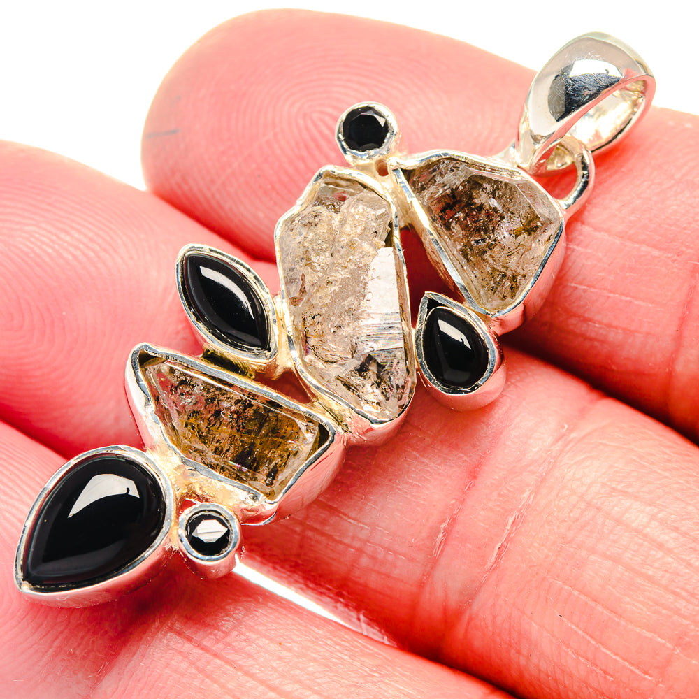 Herkimer Diamond, Black Onyx Pendants handcrafted by Ana Silver Co - PD18656