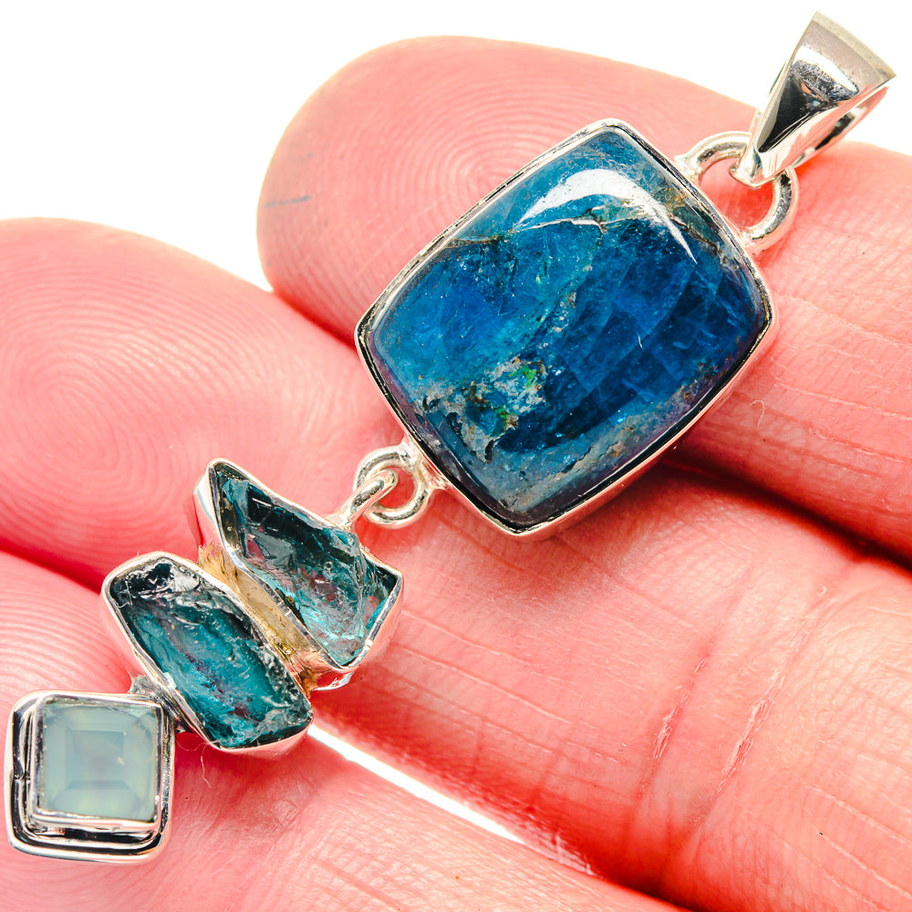 Sterling silver pendant with large square aqua blue stone in bezel setting