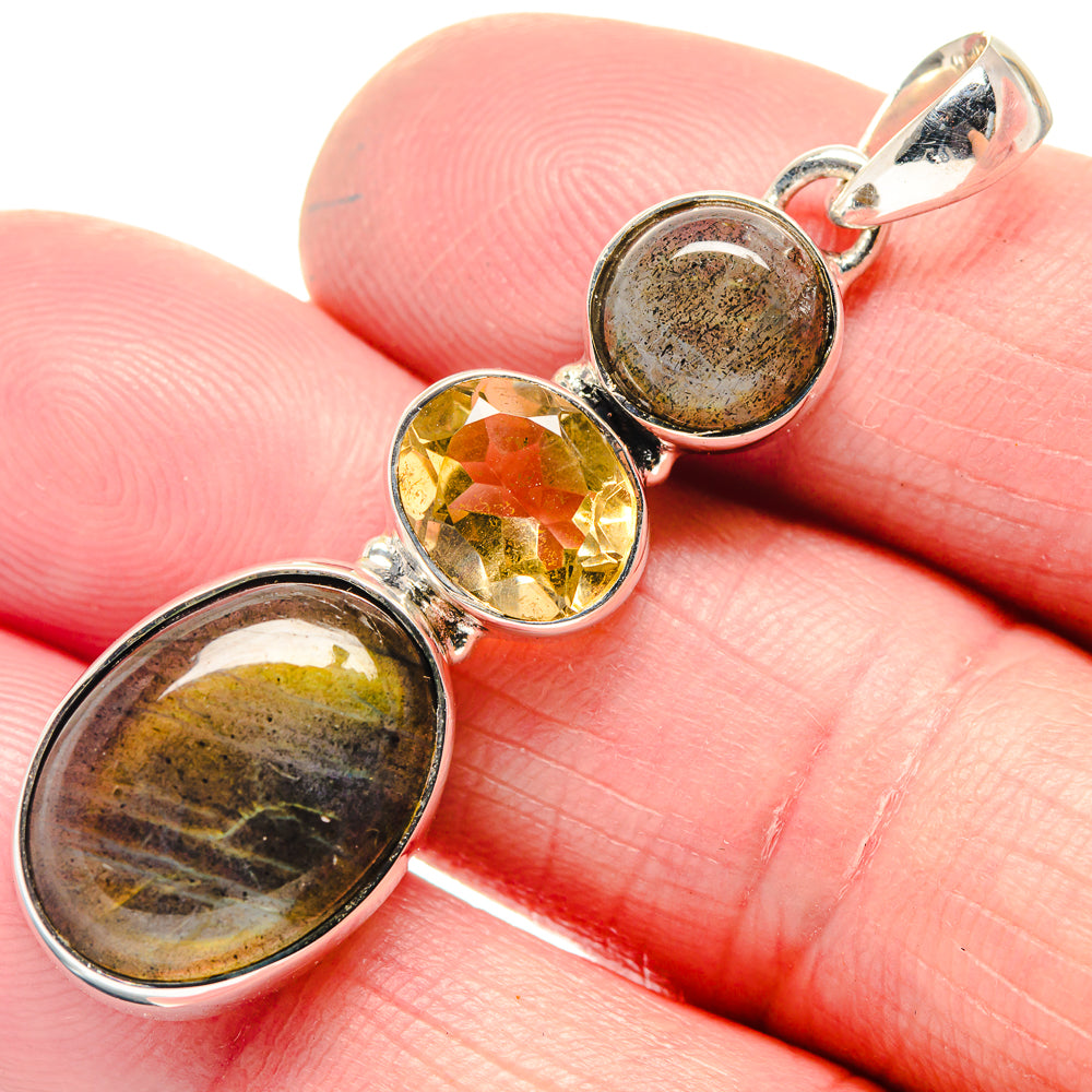 Labradorite, Citrine Pendants handcrafted by Ana Silver Co - PD18660