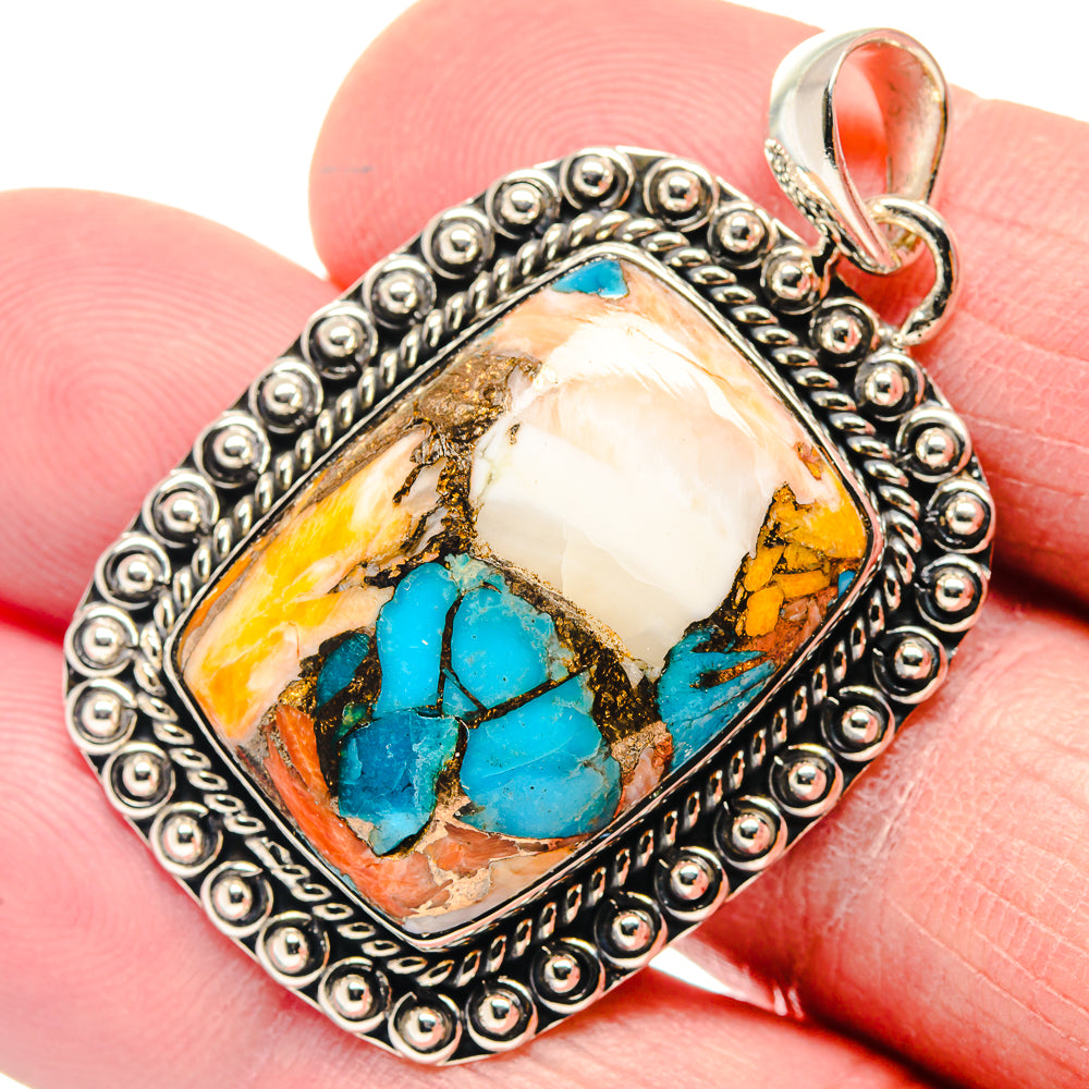 Kingman Pink Dahlia Turquoise Pendants handcrafted by Ana Silver Co - PD18664