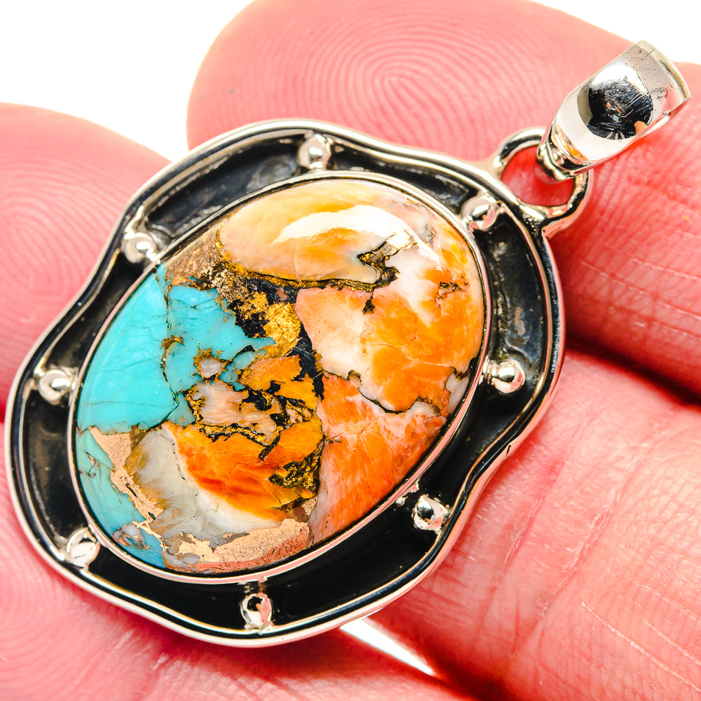 Kingman Pink Dahlia Turquoise Pendants handcrafted by Ana Silver Co - PD18684