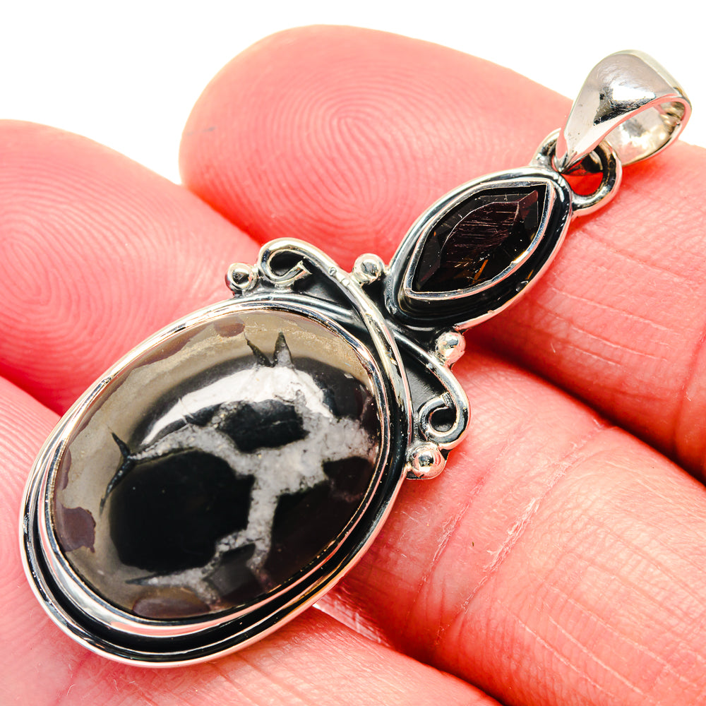Septarian Geode, Smoky Quartz Pendants handcrafted by Ana Silver Co - PD18699