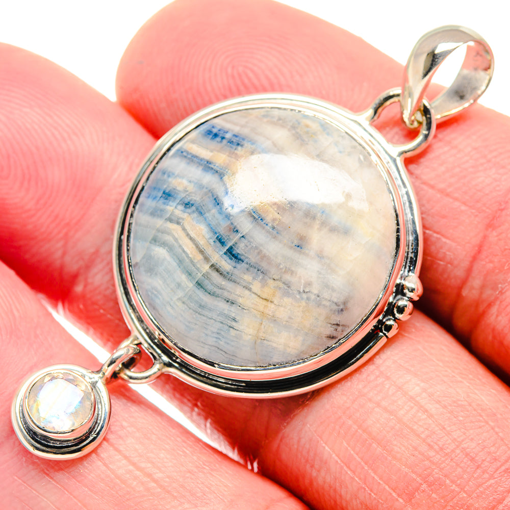 Blue Scheelite, Rainbow Moonstone Pendants handcrafted by Ana Silver Co - PD18701