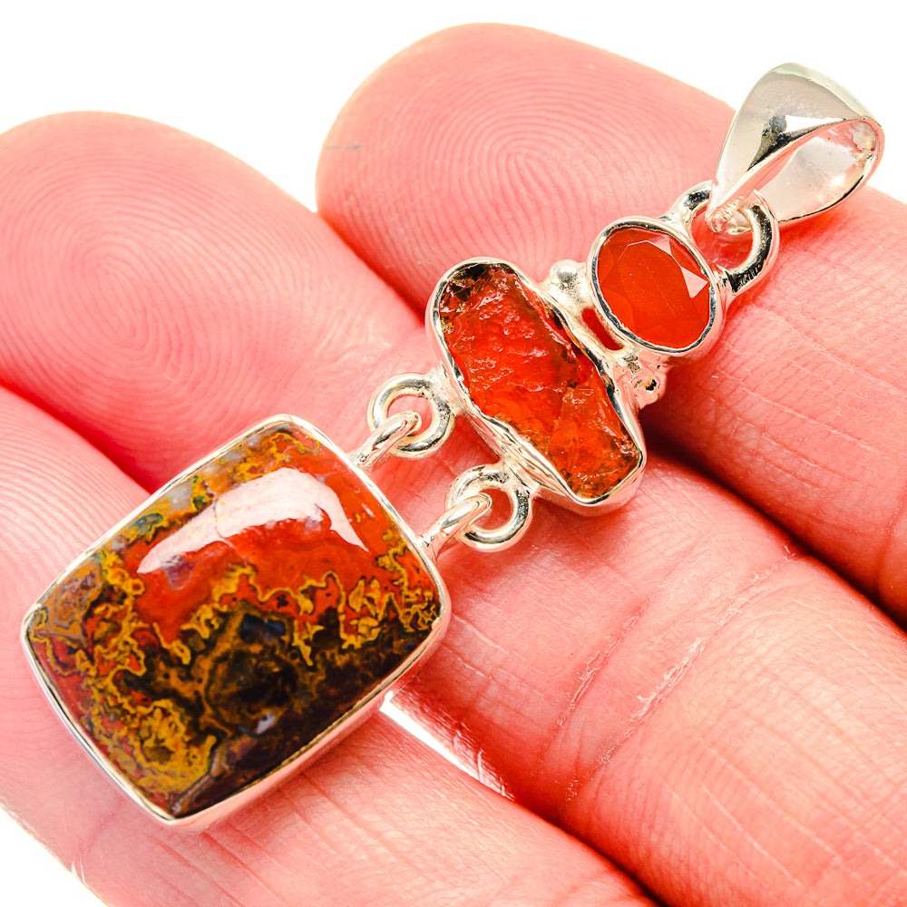 925 sterling silver pendant with rectangular orange agate and red carnelian cabochon