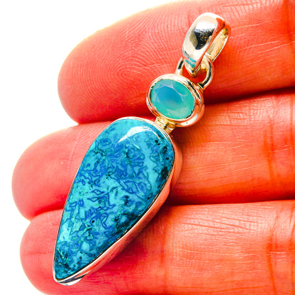 Aqua round stone and blue oval pendant on 925 sterling silver bail