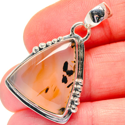 Sterling silver triangular pendant with Montana agate, amber and dark speckles